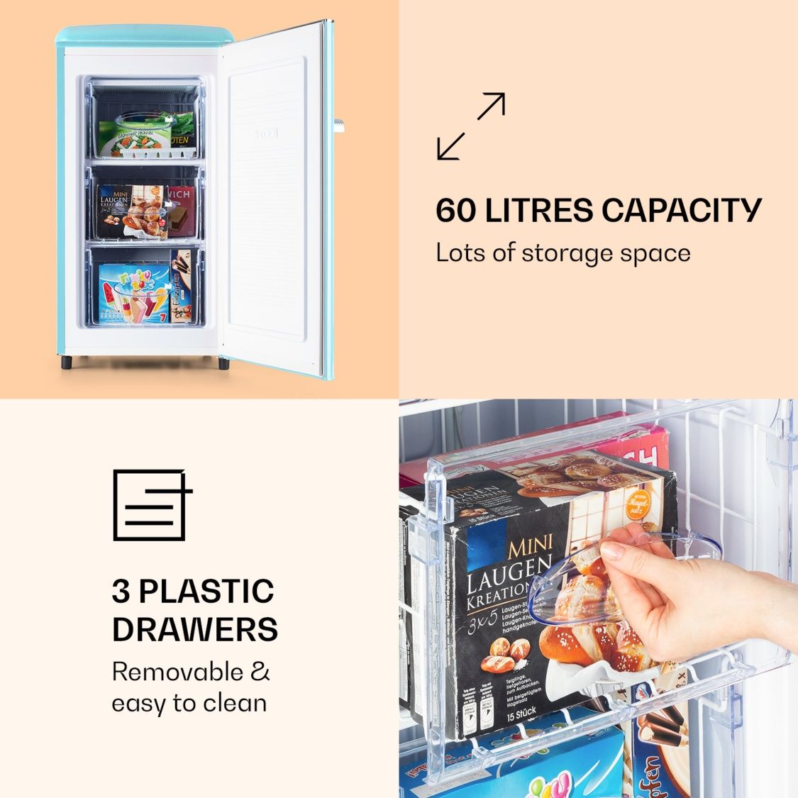 Nowa Zamrażarka Retro Klarstein Laika 60l Niebieska w stylu lat 50tych