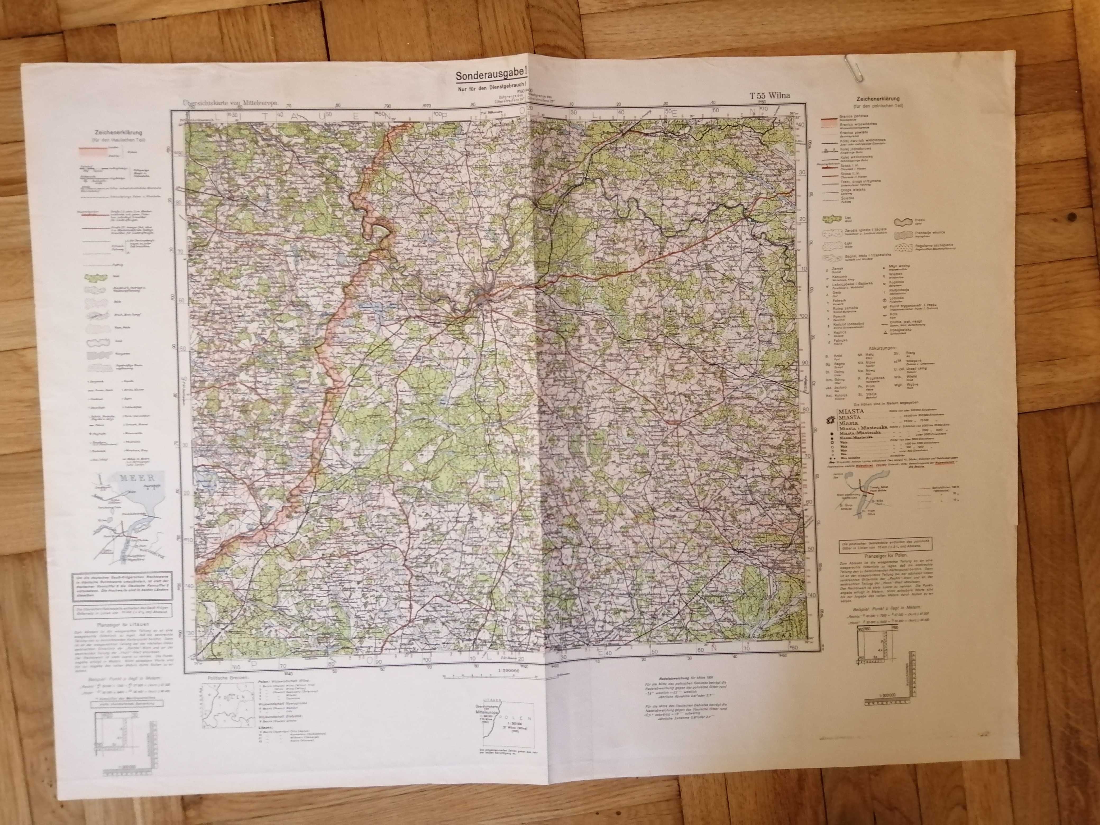 Stara sztabowa mapa Niemiecka T 55Wilna/Wilno 1936 rok