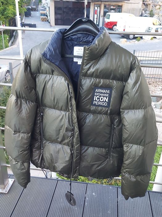 Kurtka puch naturalny Armani Exchange, oliwkowa.