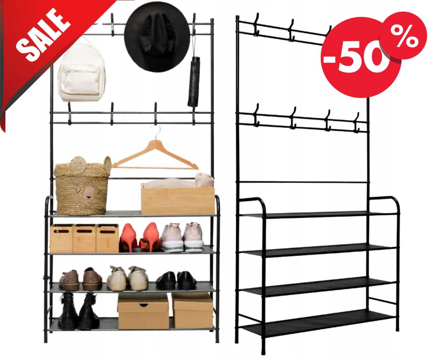 Nowy WIESZAK Na Ubrania Kurtki Buty Stojak Garderoba 2w1 XXL (GRATIS)