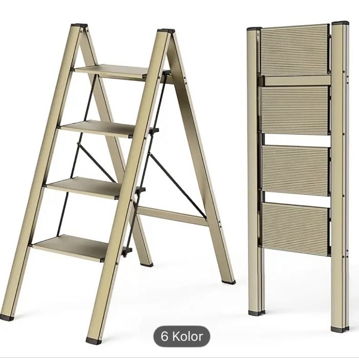Zlota aluminowa drabinka 4 stopnie skladana