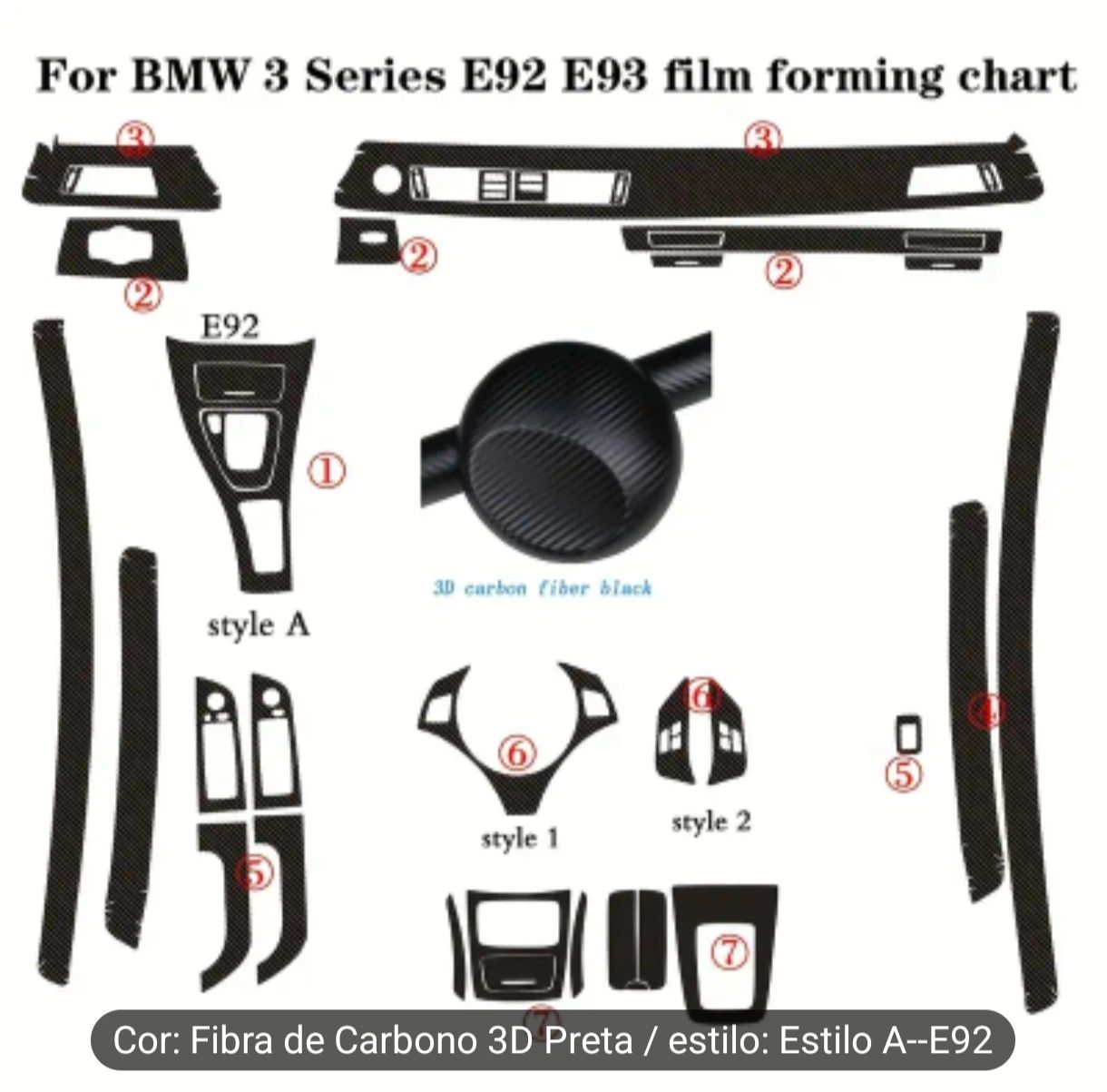 Kit autocolante interior carbono BMWE90 l E92 l E93