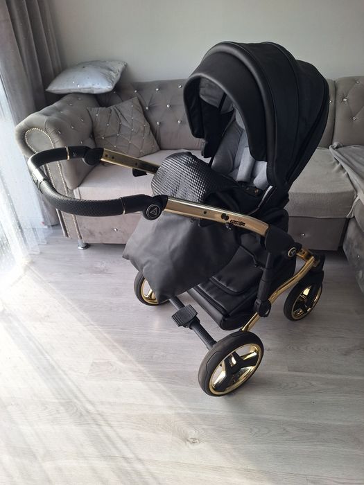 Wozek 3w1 4w1 Junama diamond fluo line  V2 czarny czarno zloty ekoskór