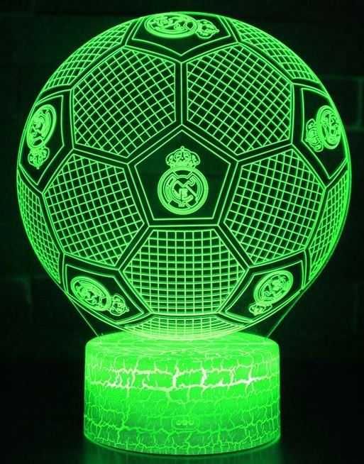 Lampka Nocna Dla Dzieci Real Madryt Piłka 3D LED + Pilot