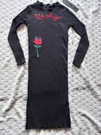 Nowa Śliczna czarna sukienka z różą