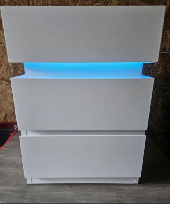 Szafka nocna stolik boczny nocny z szufladami z kolorowymi LED ZŁOŻONA