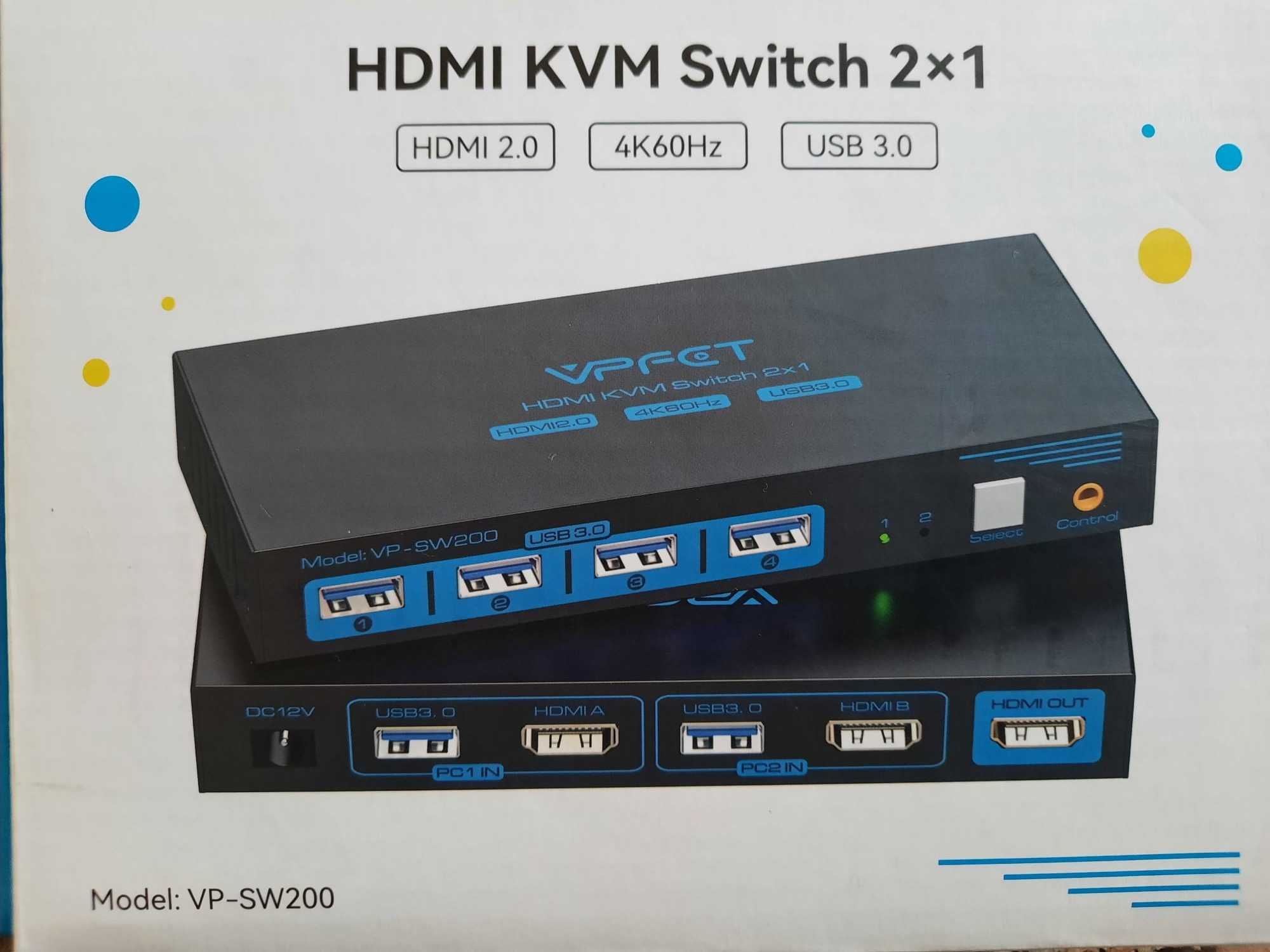 HDMI KVM Switch 4K60Hz Interruptor 2 x 1