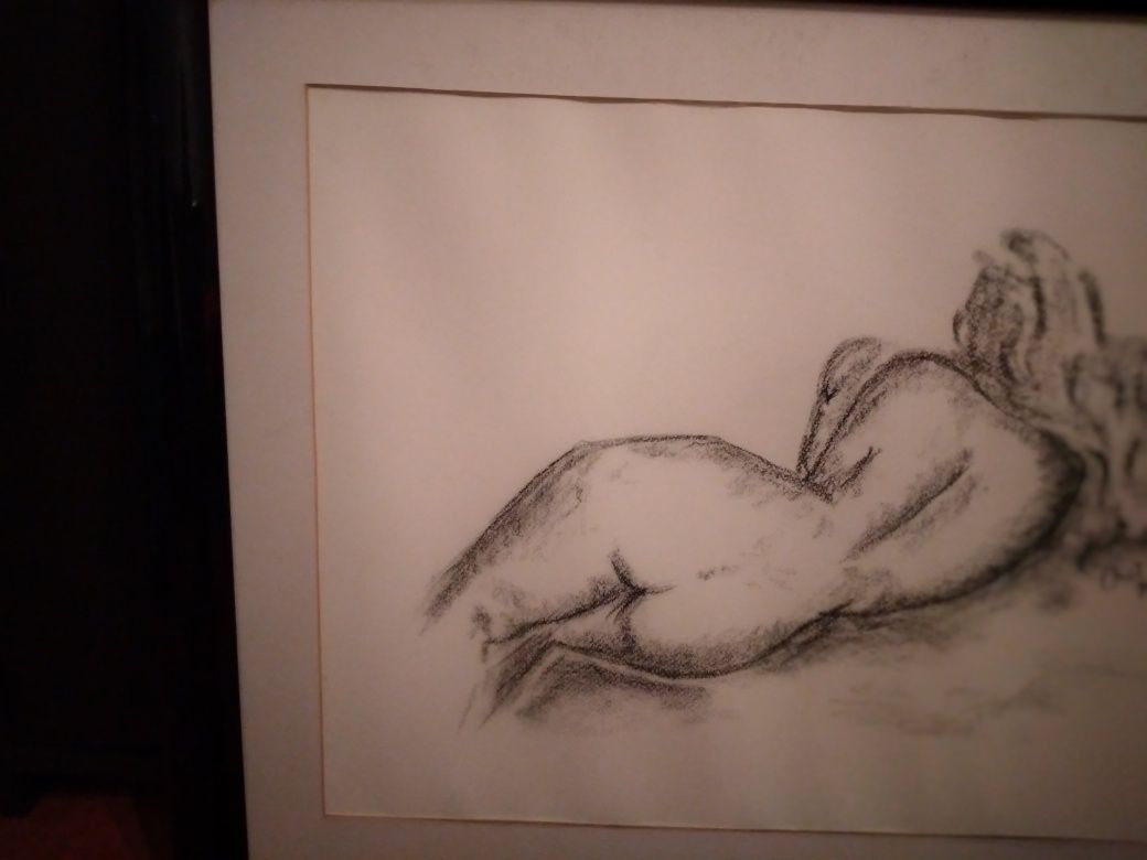Tela a Carvão, Arte Original, Moldura, 0,78 x 0,64