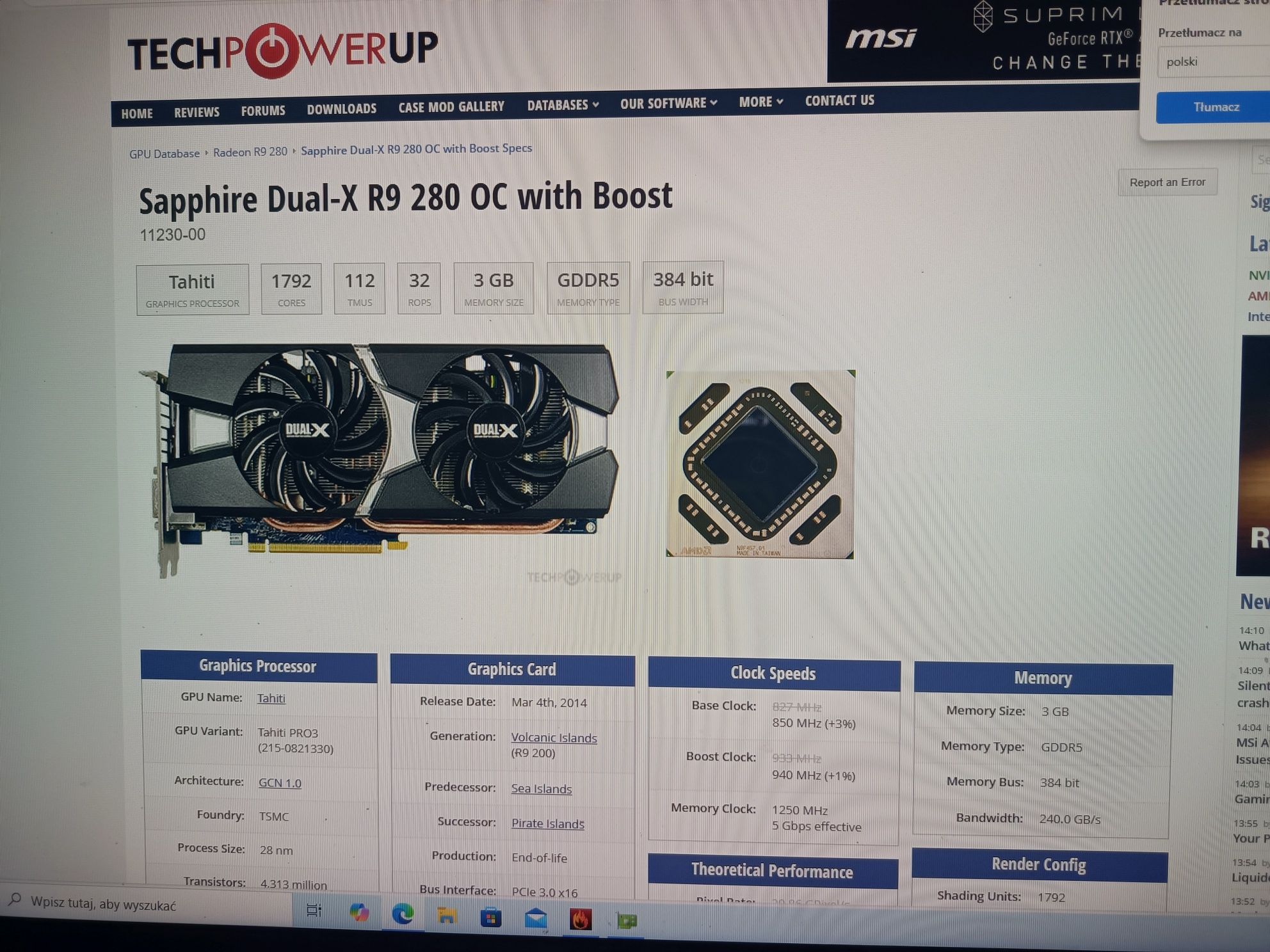 Karta graficzna Sapphire R9 280 3GB GDDR5  384Bit