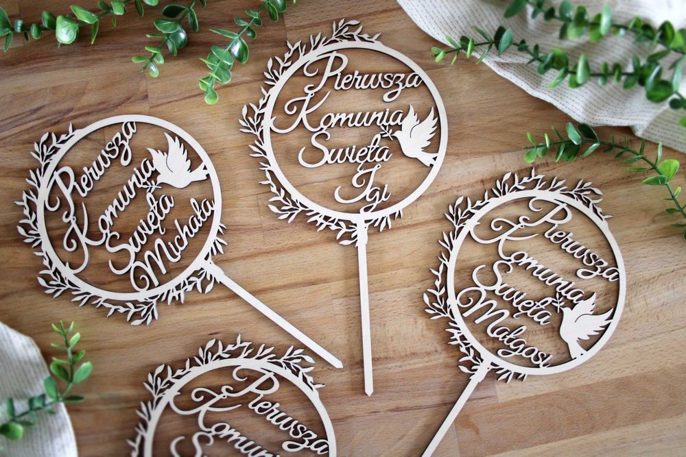 Komunijny Topper na Tort Pierwsza Komubia Święta + imię