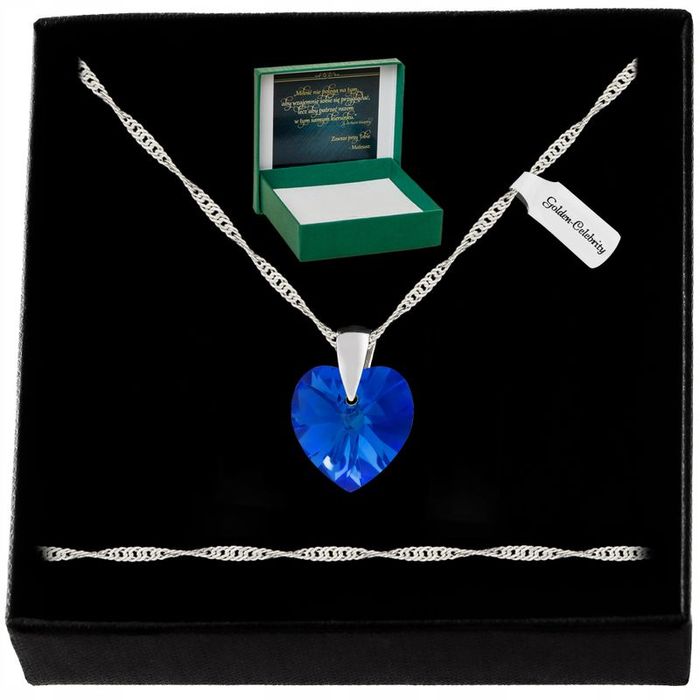 Srebrny Naszyjnik Serce Swarovski 925 Łańcuszek Zawieszka Prezent Dla