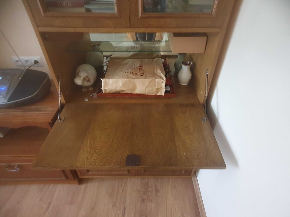 Zestaw mebli szaf segment regał retro drewno wieloczęściowe ze szkłem
