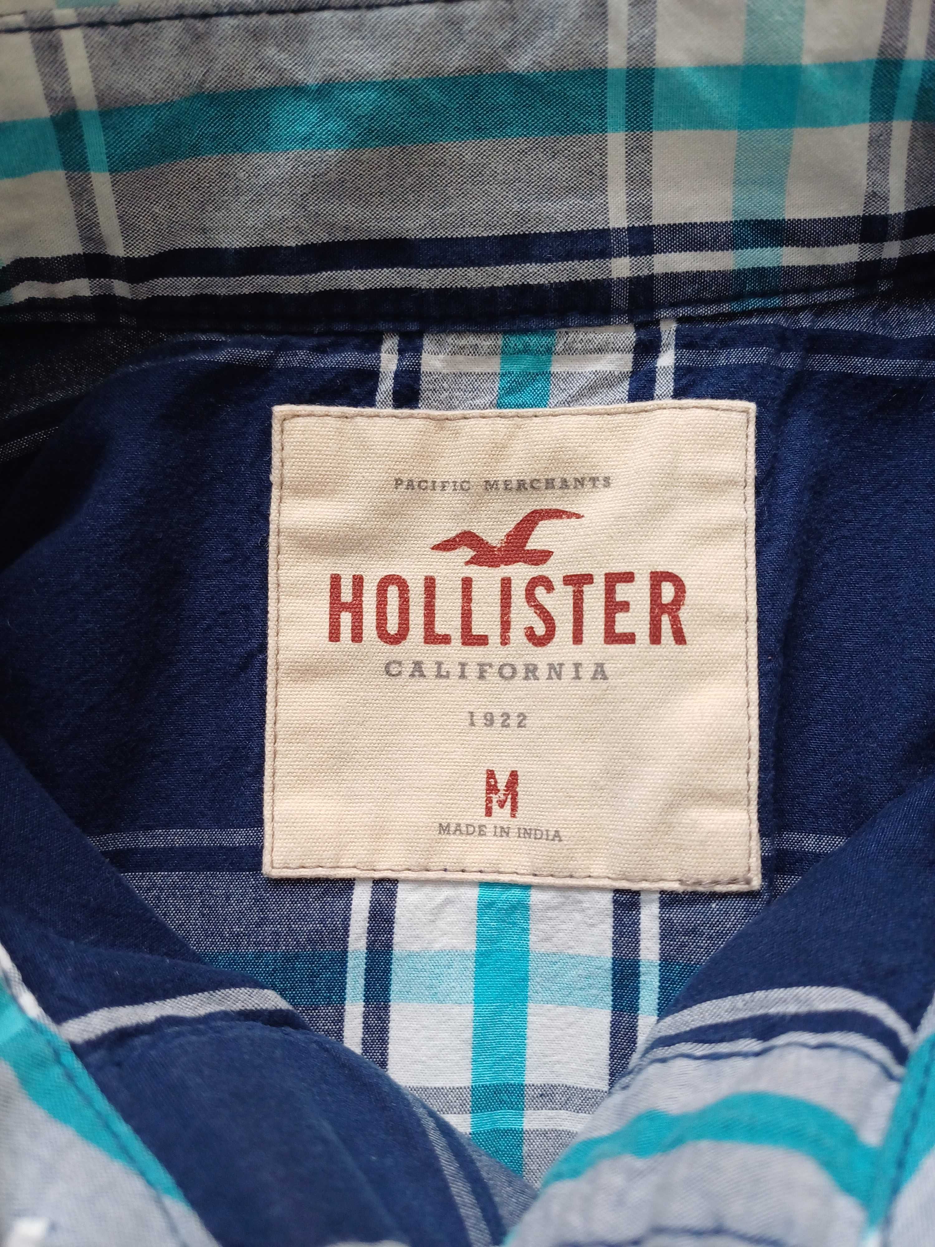 Koszula męska niebieska w kratę bawełna 100% na zatrzaski Hollister M
