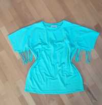 T-shirt 48 50 biust 60cm z frędzlami bawełna