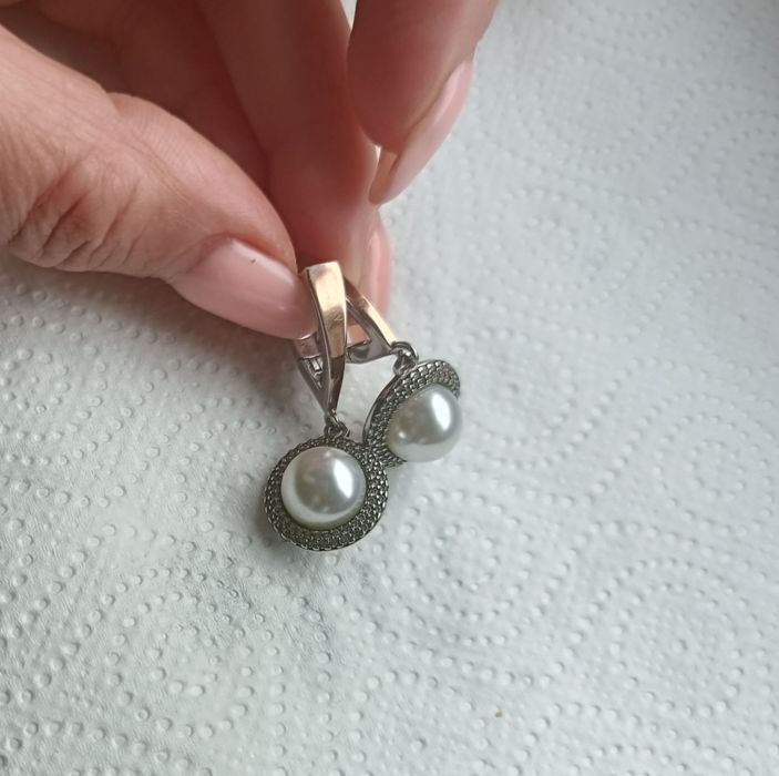 Серебряные серьги с жемчугом, позолоченные, Украина, 925 проба