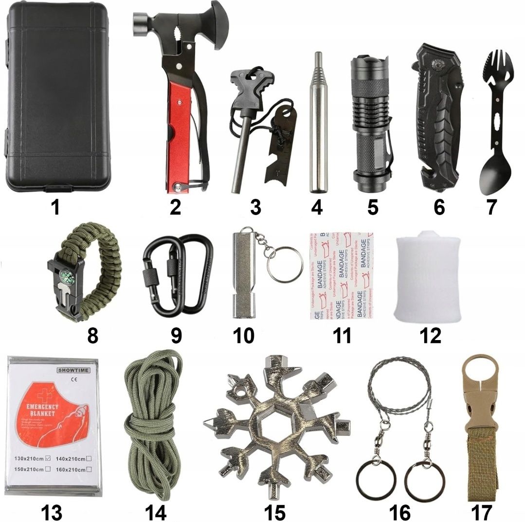 Taktyczny Zestaw Przetrwania 60w1 z Multitoolem i Nóżem – Survival Bus