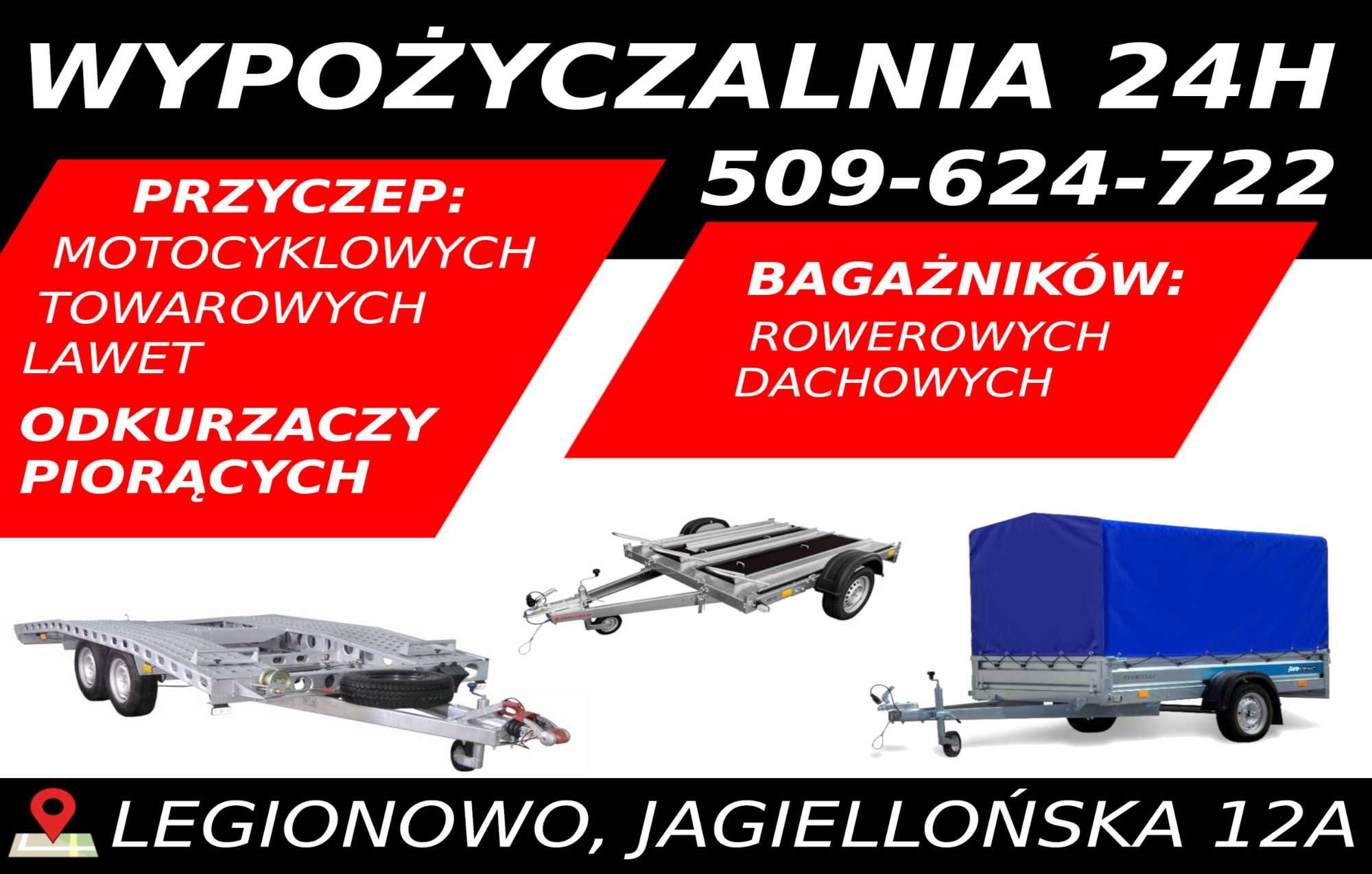 Przyczepa dłużyca wynajem 6m DMC 750kg kat ,,B'' 24H