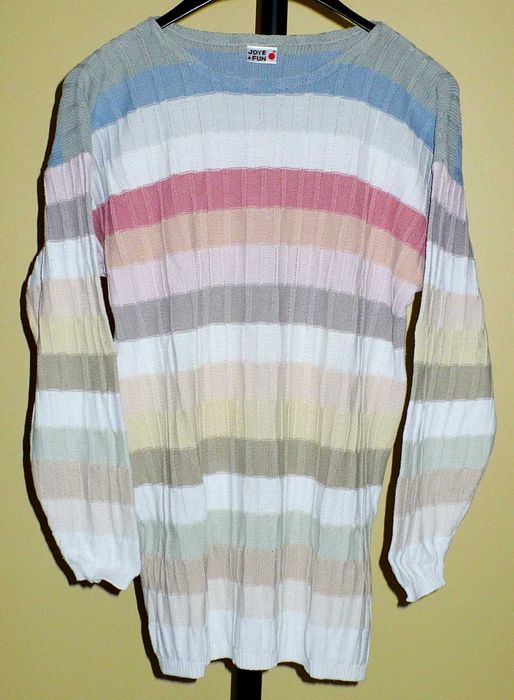 Sweter damski w pasy kolorowe, pastelowe, rozmiar XL