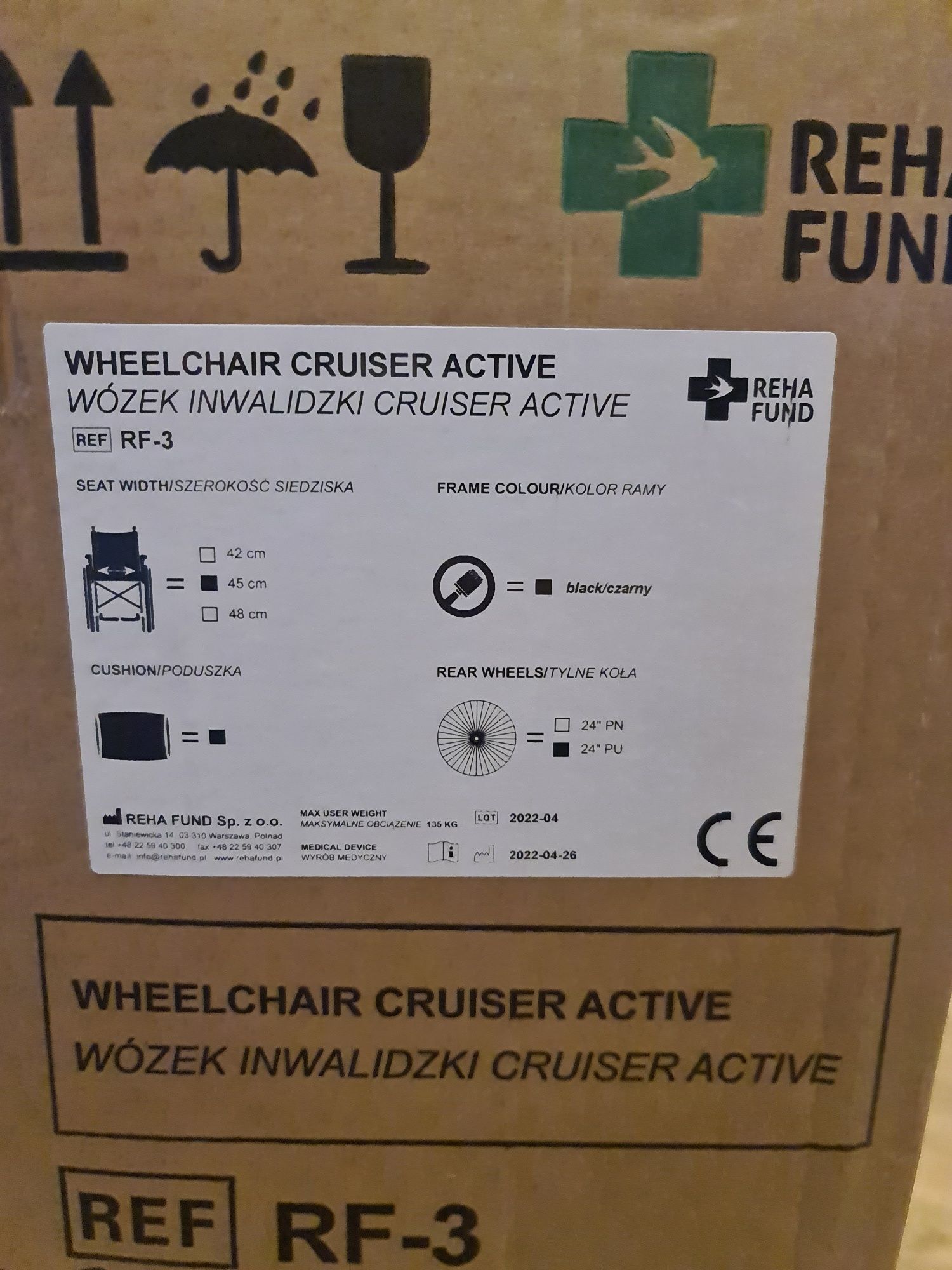 Wózek inwalidzki RF-3 Cruiser Active Reha Fund