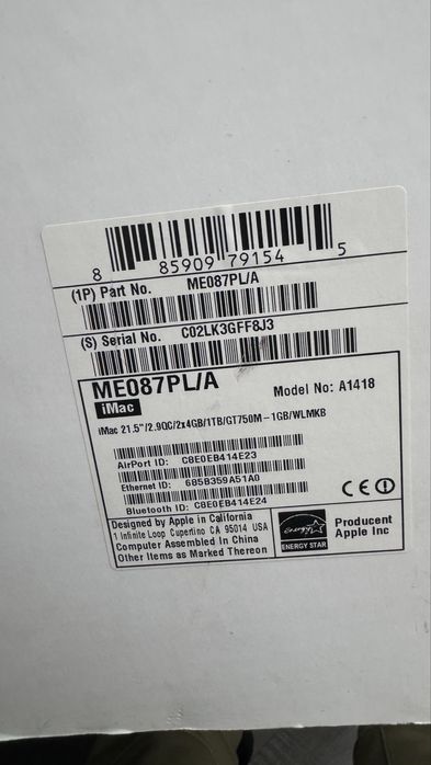 Apple iMac 21,5 Intel Core i5 2,9GHz 1TB 8GB DDR3 A1418 ME087PL/A