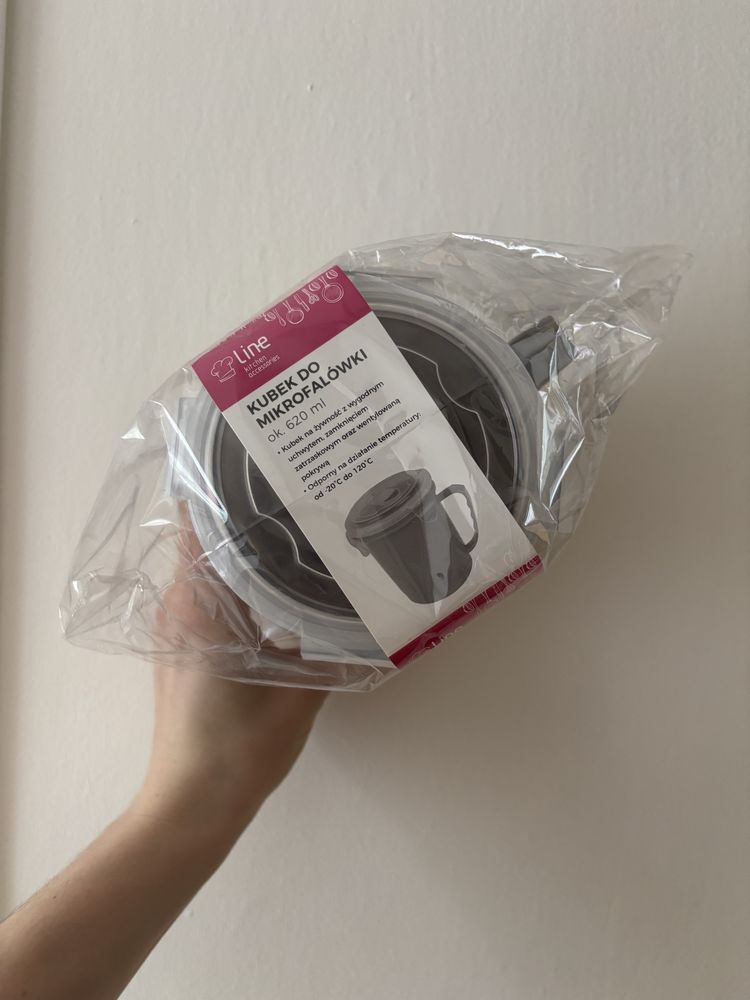 Kubek do mikrofali do przechowywania szary 620 ml na zupe do pracy