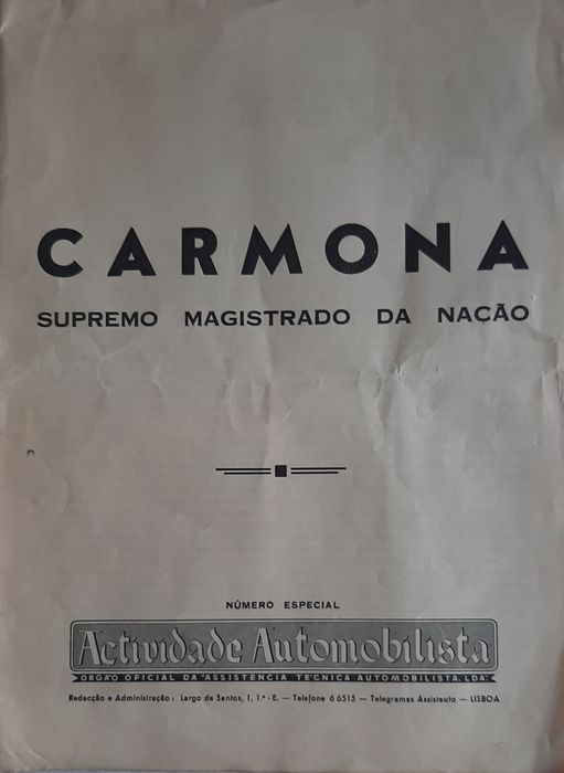 Marechal Óscar Carmona Supremo Magistrado da Nação. Raro