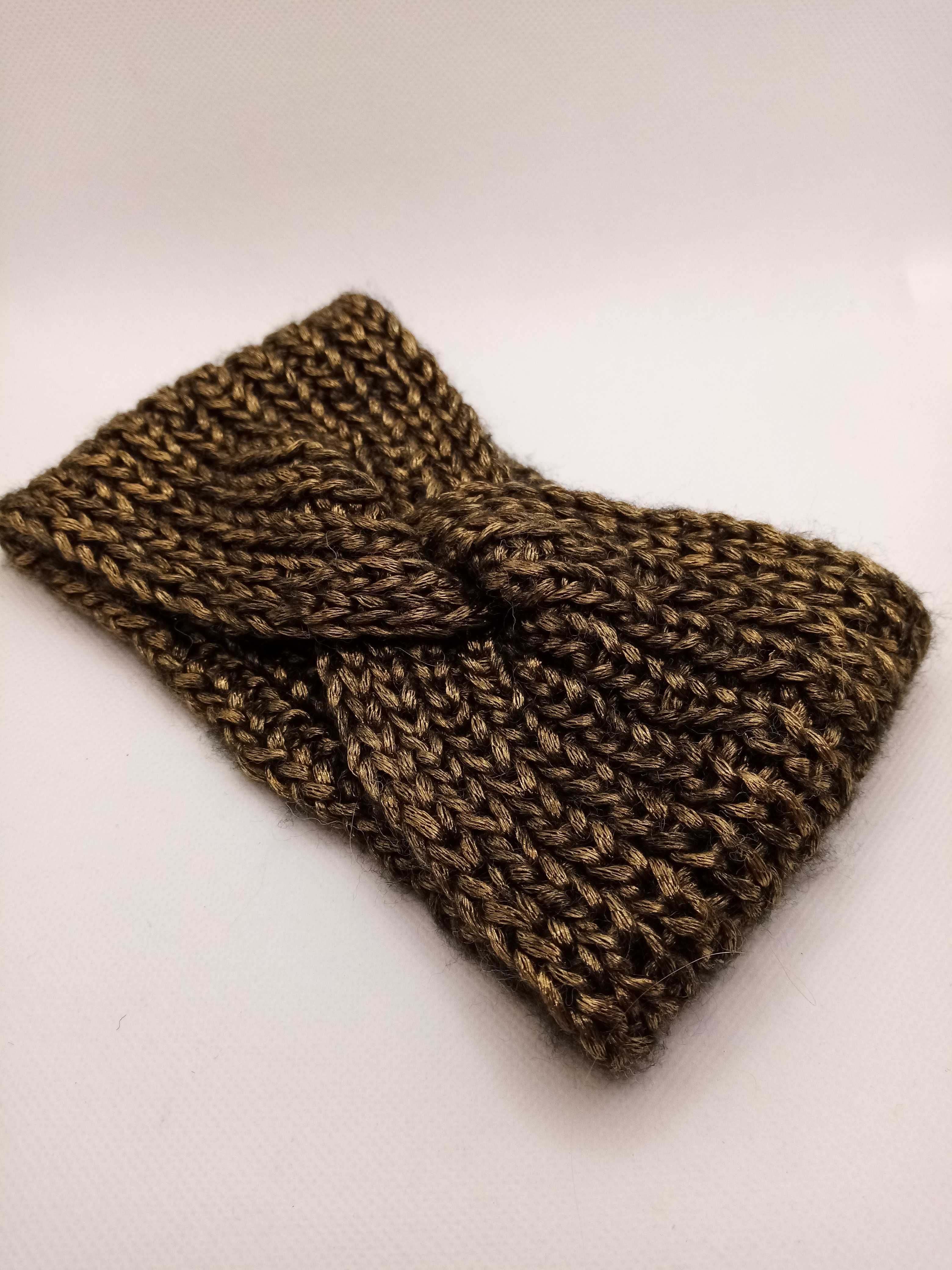 Damska, beżowo-złota opaska-turban; handmade