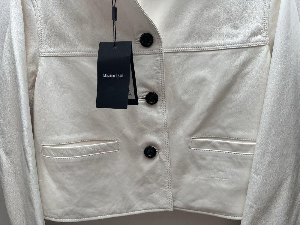 Biała kurtka ze skóry Nappa Massimo Dutti r.XS