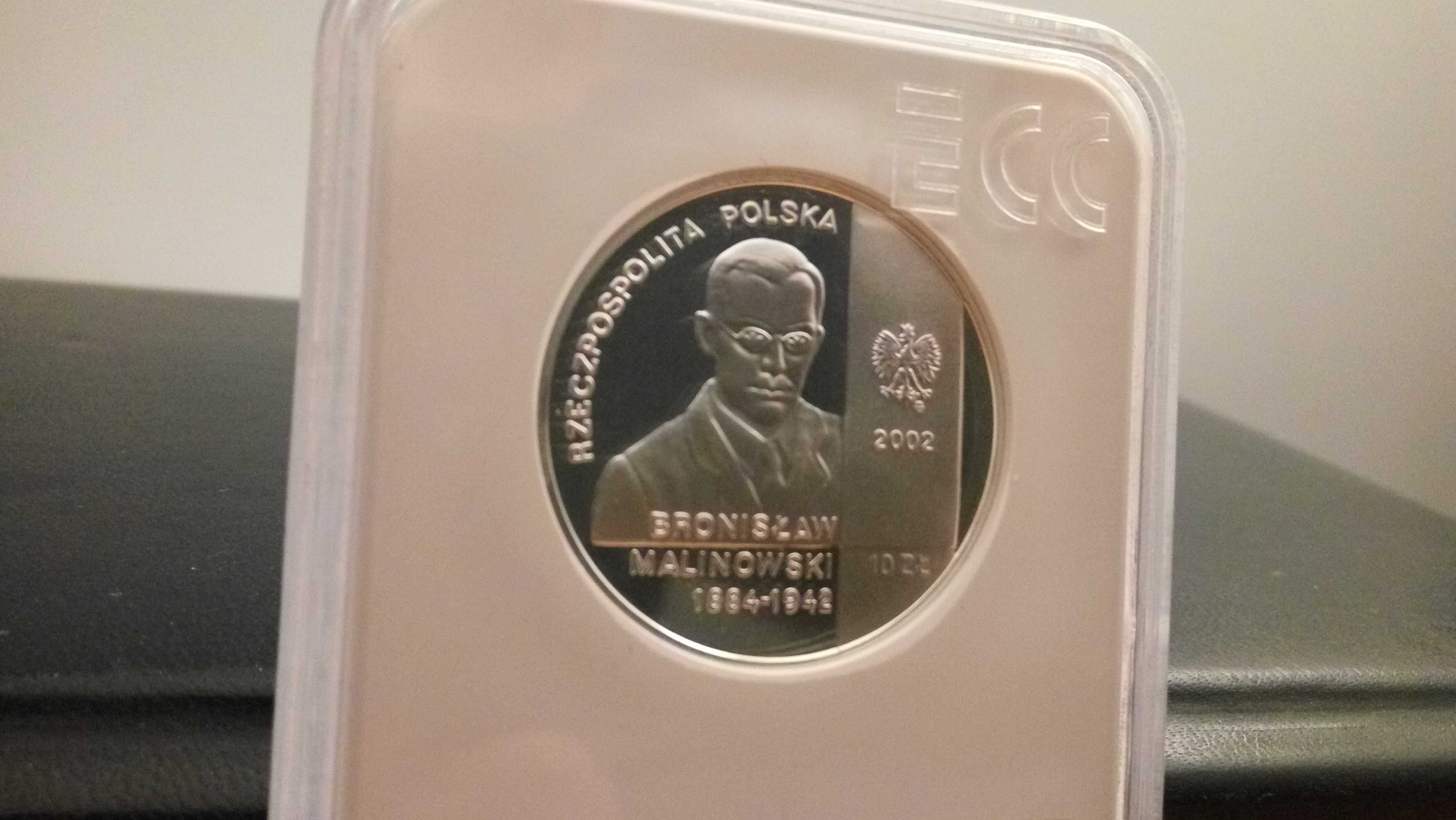 Moneta srebro, Polska 10 zł, Bronisław Malinowski, 2002, Grading PR69