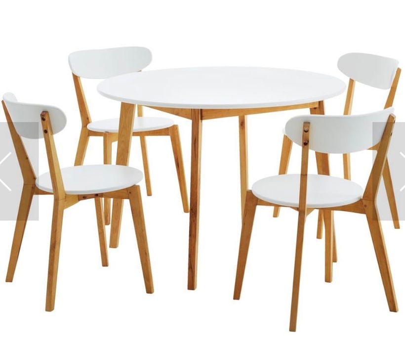 JEGIND Ś105 biały + 4 JEGIND naturalny Stół i krzesła