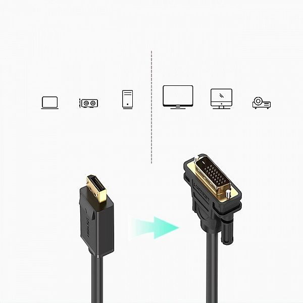 Ugreen kabel przewód DisplayPort - Dvi 2m czarny (dp103)
