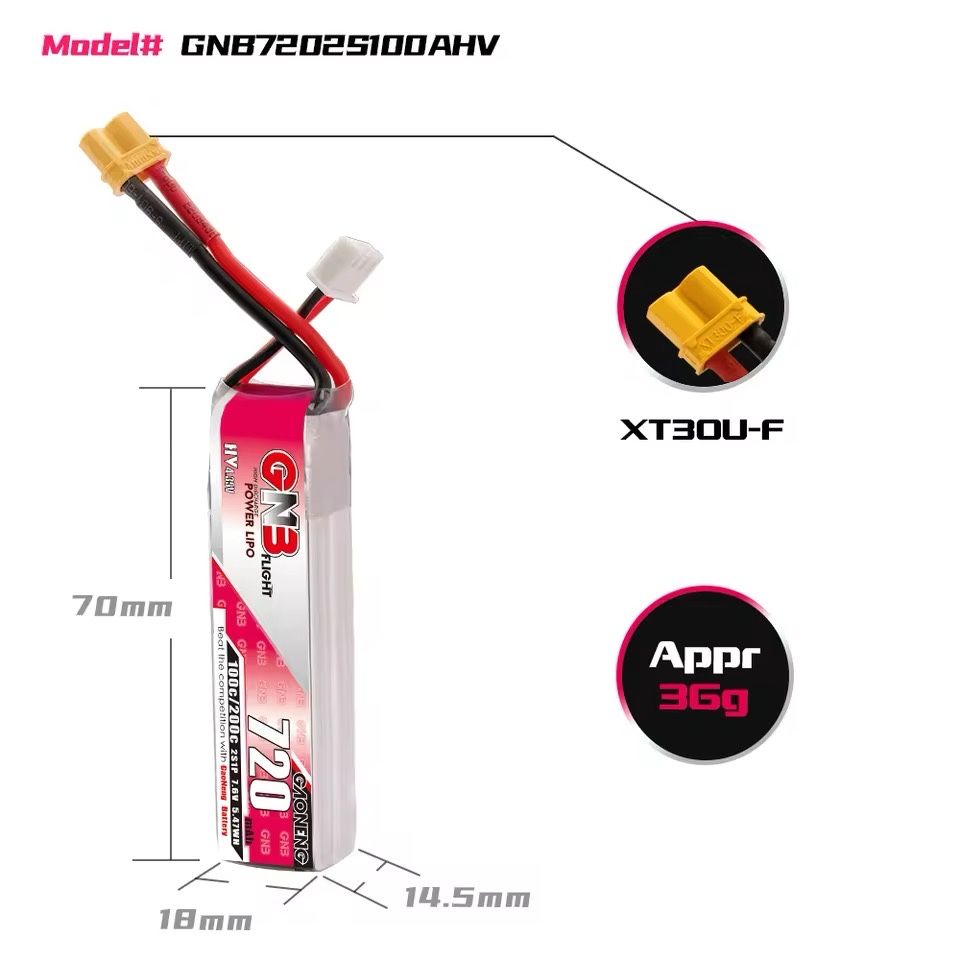 GNB 720mAh 2S 7.6V 100C LIHV RC FPV Батарея для фпв дрона Gaoneng