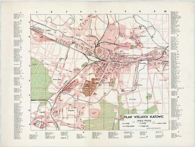 1937 r. Katowice  stara mapa, plan miasta do aranżacji - reprint