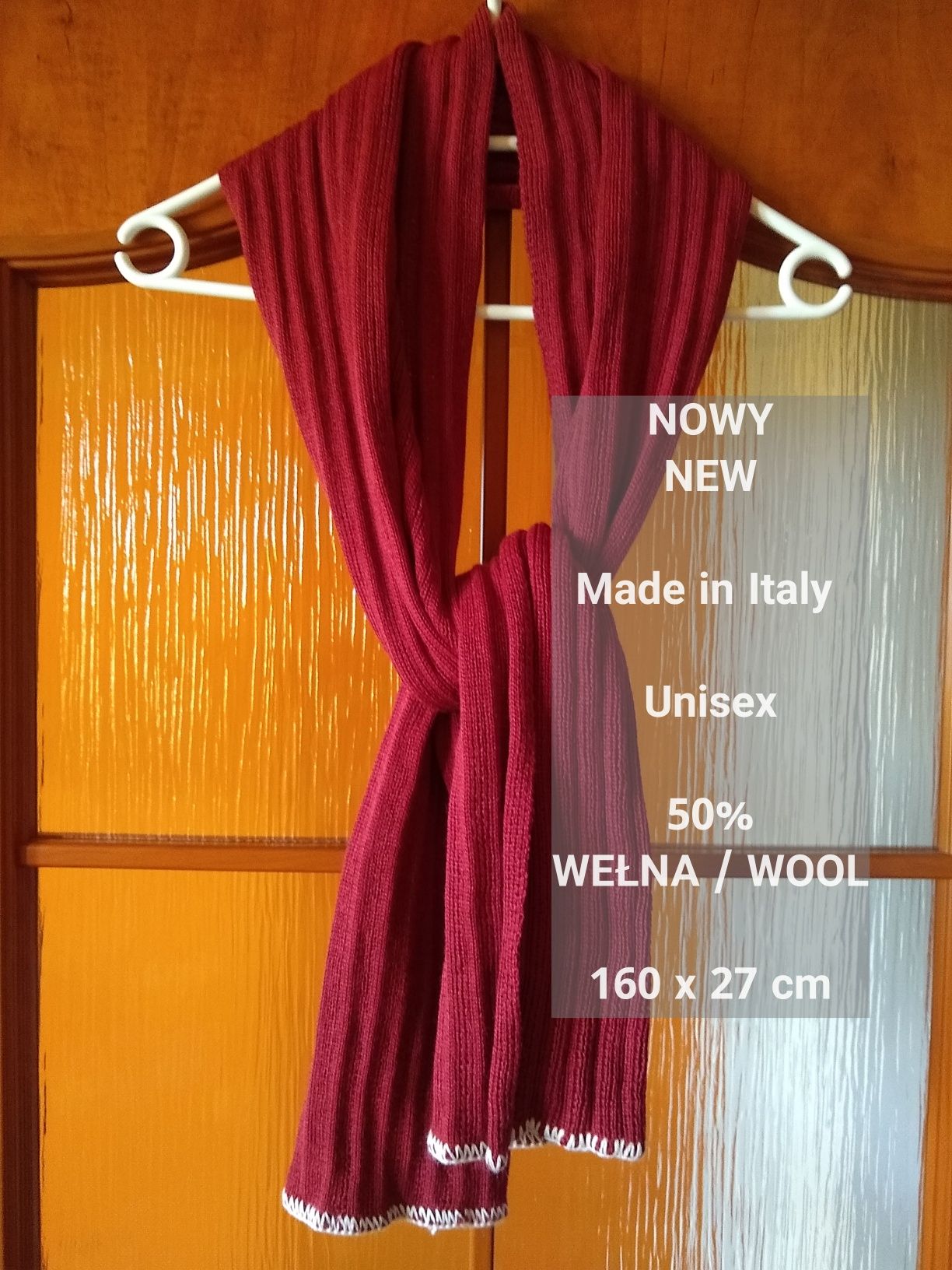 Made in Italy  Ciepły szal wełniany, 50% Wełna, Uniseks, 160 x 27 cm