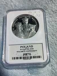 Moneta 20 zł 90 rocznica odzyskania niepodległości 2008