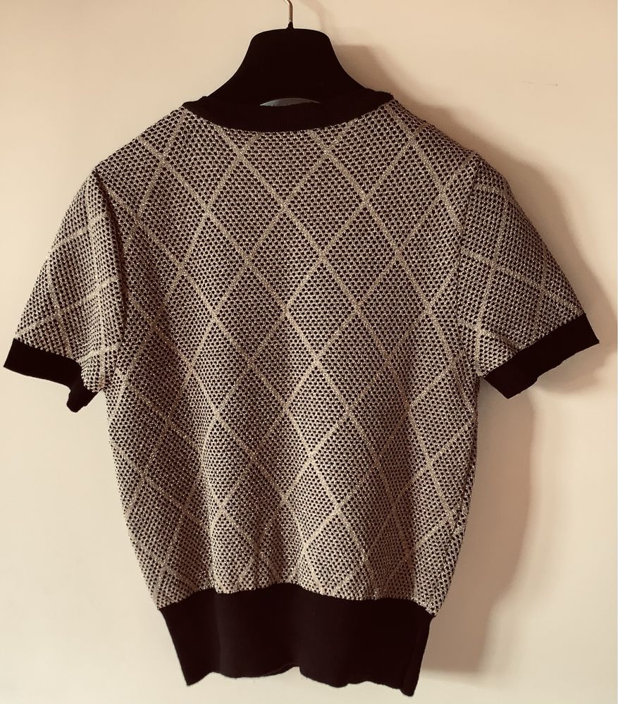 Sweter Zara, dzianina zloto-czarny, kr. rękaw, S
