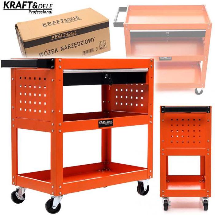 KRAFT&DELE Wózek Warsztatowy Szafka Kółka 3 Półki Szuflada Klucz KD366