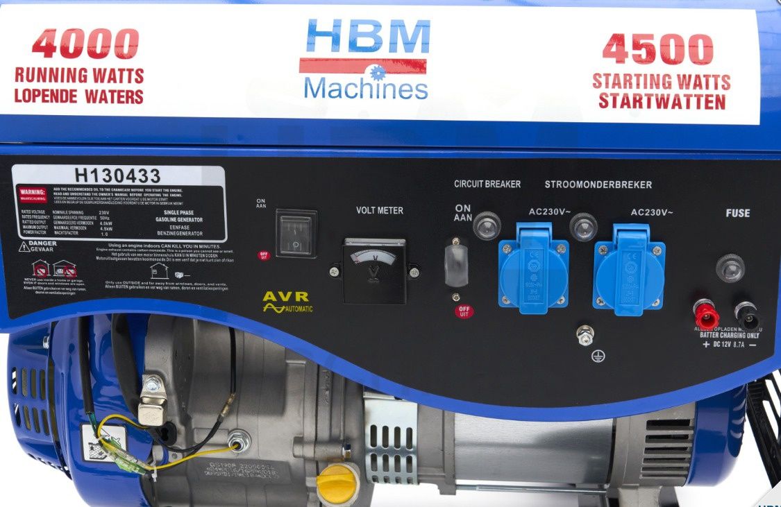 Генератор HBM 4300 Вт, агрегат с бензиновым двигателем 389 куб. см, 2