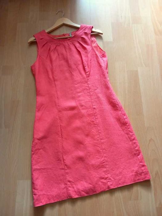 Claire Woman elegancka koralowa lniana sukienka princeska M