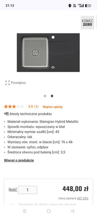 Zlewozmywak kuchenny granitowy Czarny Nowy