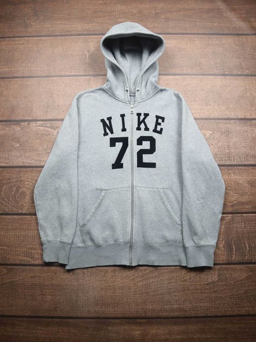 Vintage Retro Nike 72 szara bluza rozpinana z kapturem z czarnym logo