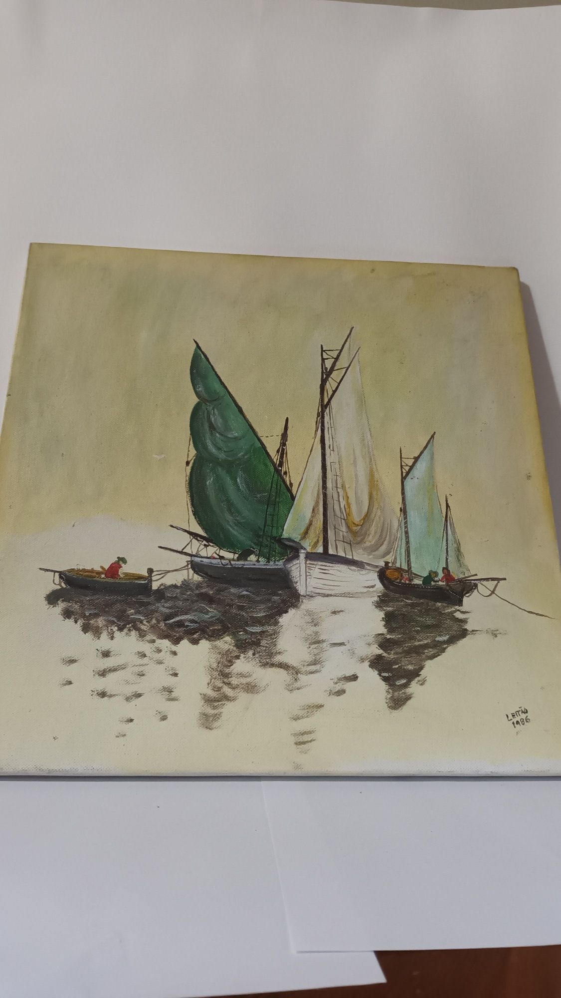 Quadro a óleo de barcos