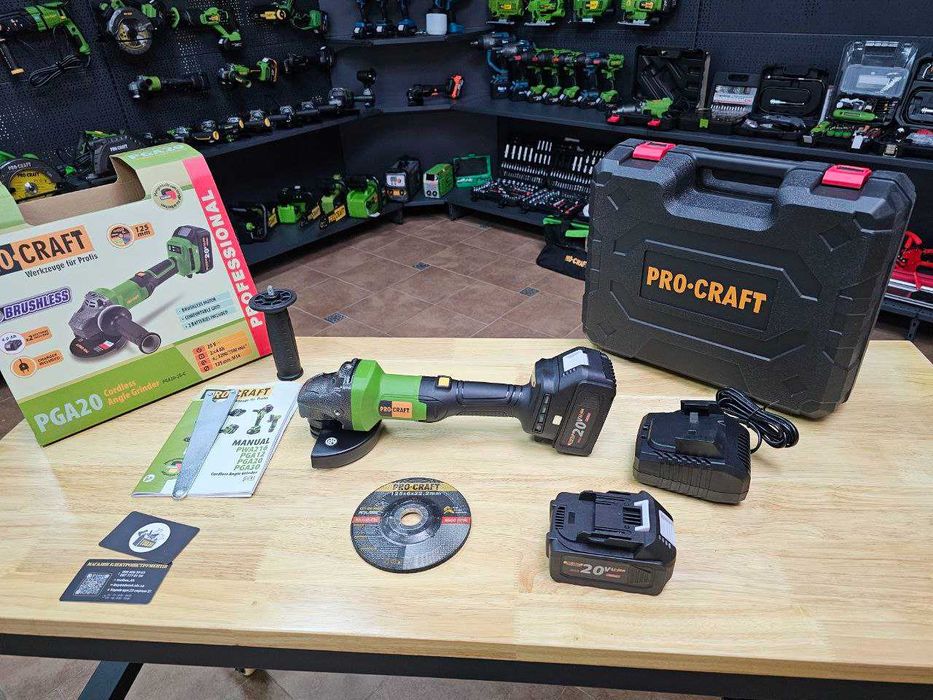 2 Акум по 4.0Ah Болгарка Бесщеточная ProCraft PGA20 Аккумуляторная