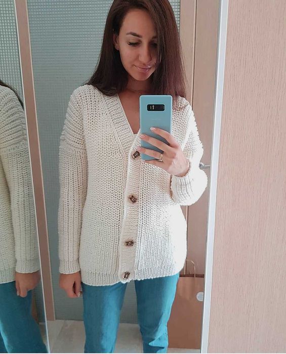 Hand made кардиган молочного кольору, вовна