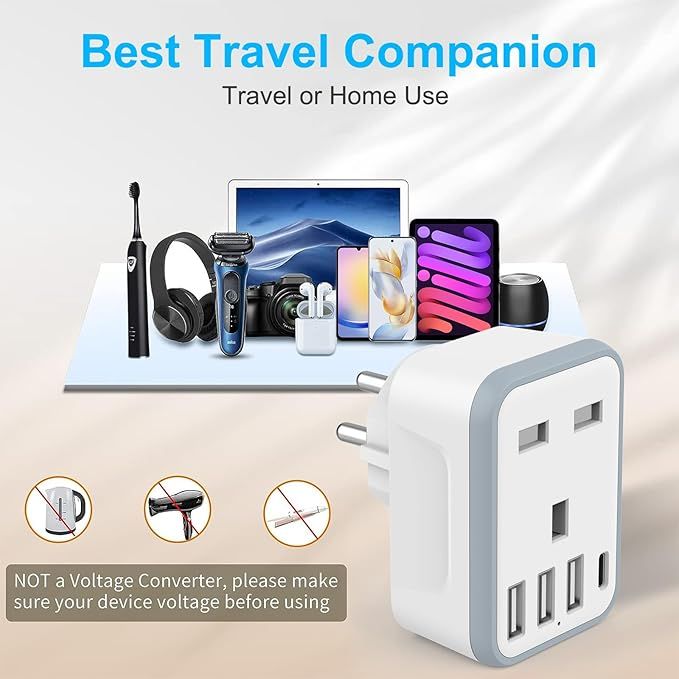 Adapter Podróżny Uk Do Eu 5W1 Loydia Z 4Xusb, Typ E/F, Uziemiony