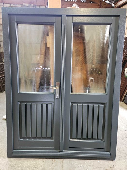 DRZWI Zewnętrzne Mahoniowe Drewniane Dwuskrzydłowe Wejściowe 163x213cm