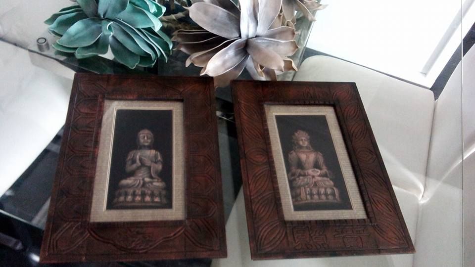 Conjunto novo de quadros com figuras deuses buda em relevo no interior