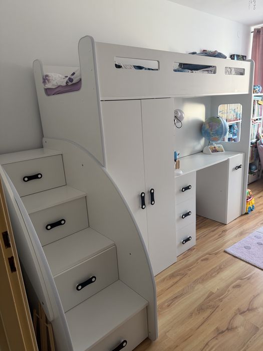 Łóżko piętrowe Zuzia z biurkiem i szafa w zabudowie 200x80