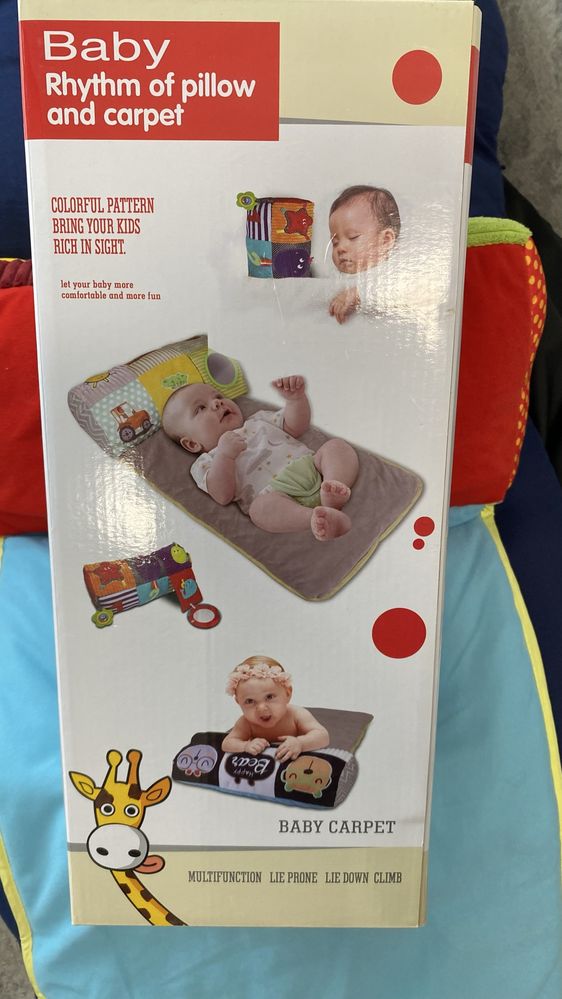 Килимок «Baby Carpet“ з мʼяким валиком для немовлят з ігоровими елемен