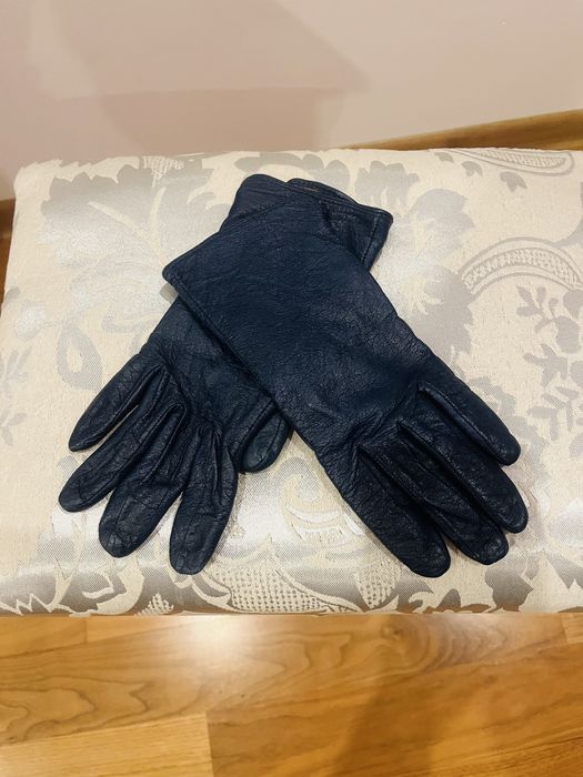 Rekawiczki skorzane damskie roz.S-kolor ciemnogranatowy